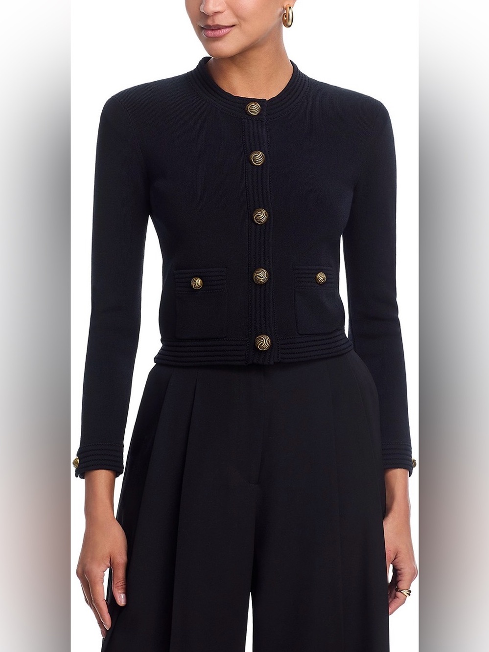 L'AGENCE Patsy Crop Cardigan in Black/Gold